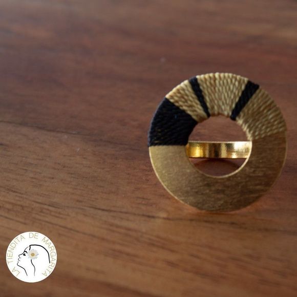 Handmade open ring adjustable gold plated brown new - Picture 2 of 5